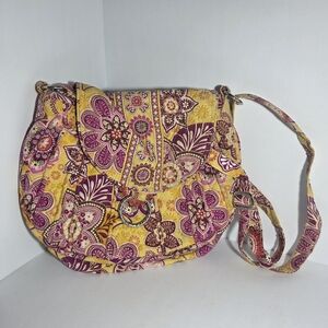 Vera Bradley Quilted Crossbody Shoulder Bag Provencal Floral Yellow Purple Flap